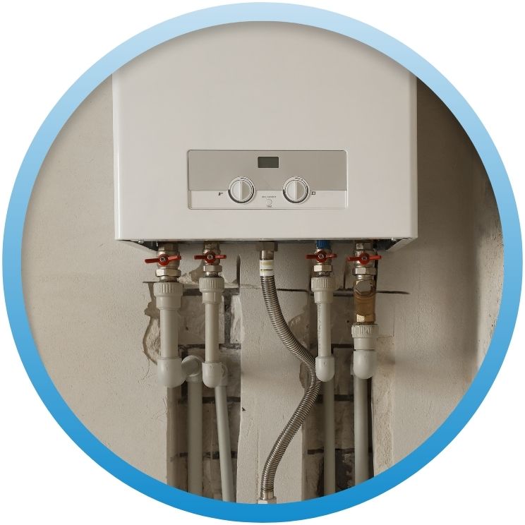 gas heating boiler with red taps